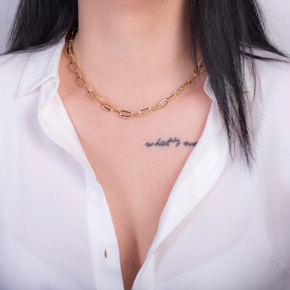 Elongated Link Necklace 14K Gold,rectangle Paperclip Link Necklace