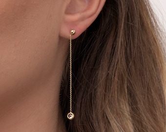 Long Dangle Earrings,Dangle Chain Stud Earrings 9K,14K Gold Earrings,Gift For Her.