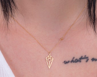 Solid Gold Diamond Necklace, Geometric Boho Minimalist Jewelry
