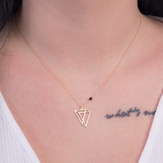 Solid Gold Triangle Shaped Necklace K9 k14 handmade Boho Jewelry modern Minimalist Necklace. Etsy Australia