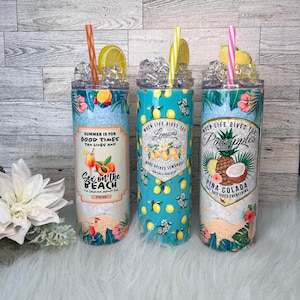 Summer adult drink beverage / lemonade / beach / pineapple 20 oz. tumbler / faux ice topper optional