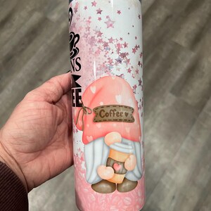 Gnome PINK tumbler / PERSONALIZE / coffee cup / life begins after coffee / 20 oz. stainless steel tumbler with straw