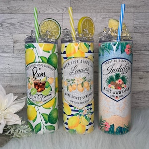 Summer Drink Beverage Alcohol Tumblers 20 oz. with faux lemon lime ice topper