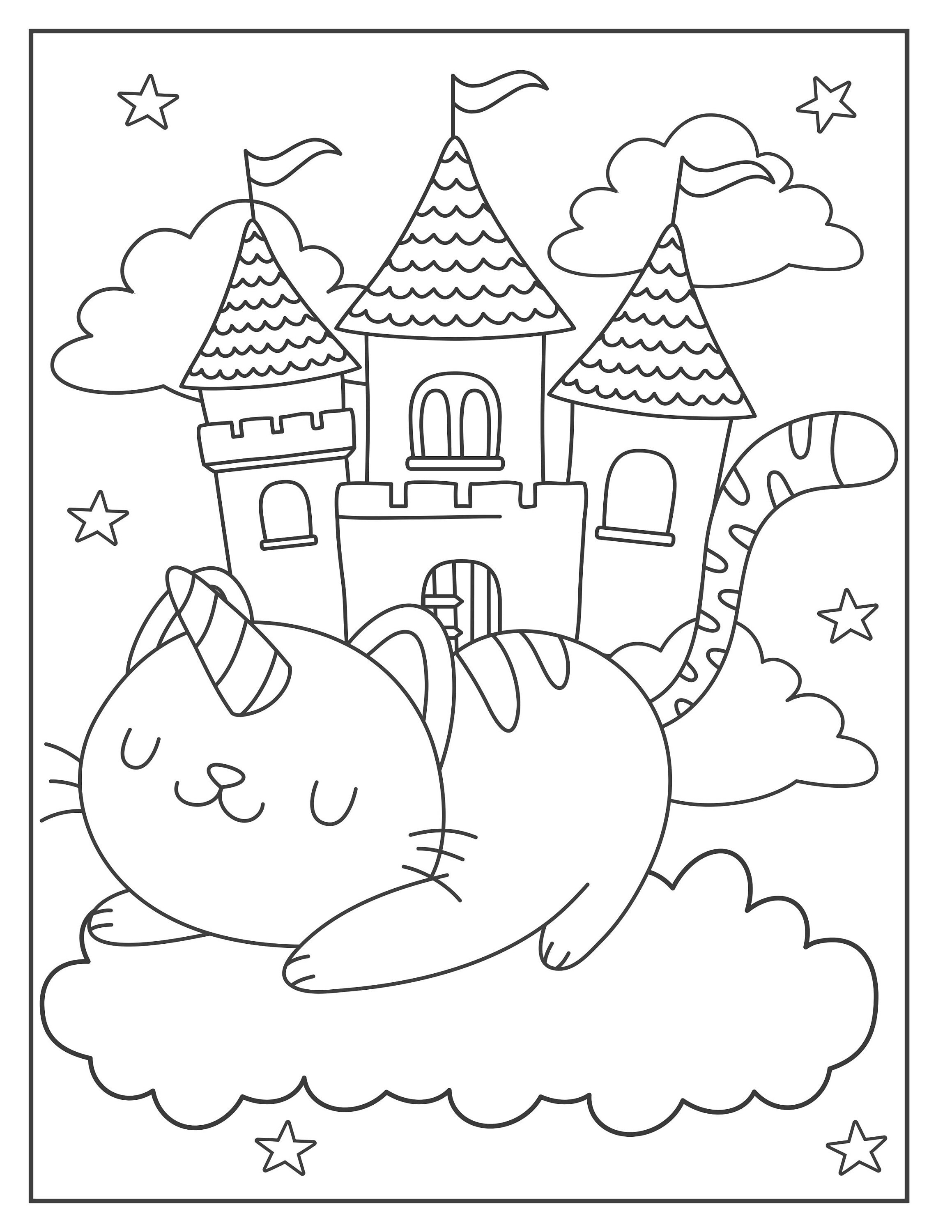 printable unicorn cat kids coloring book cat coloring pages etsy