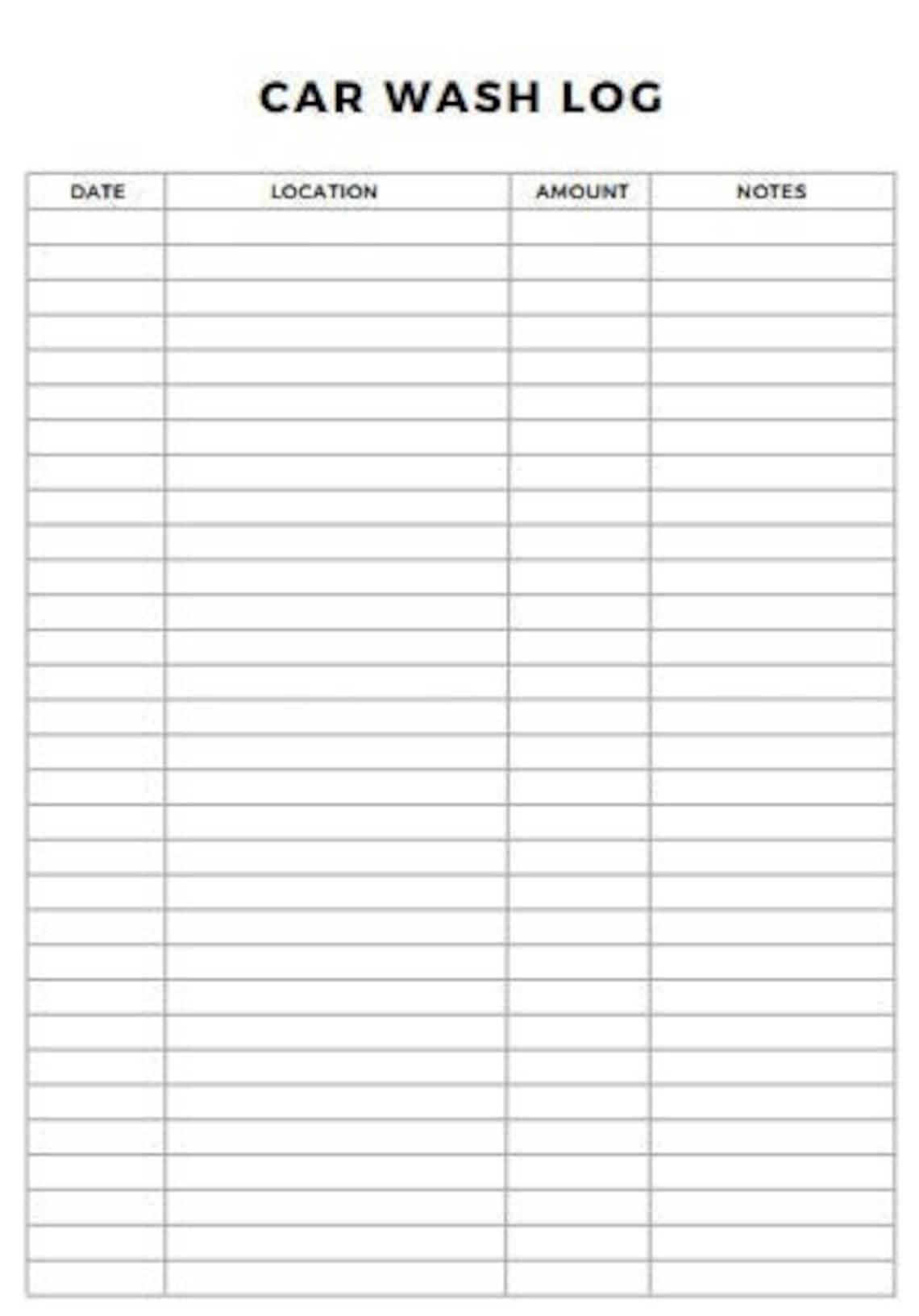 Printable Car Wash Log Digital Instant Download editable Etsy