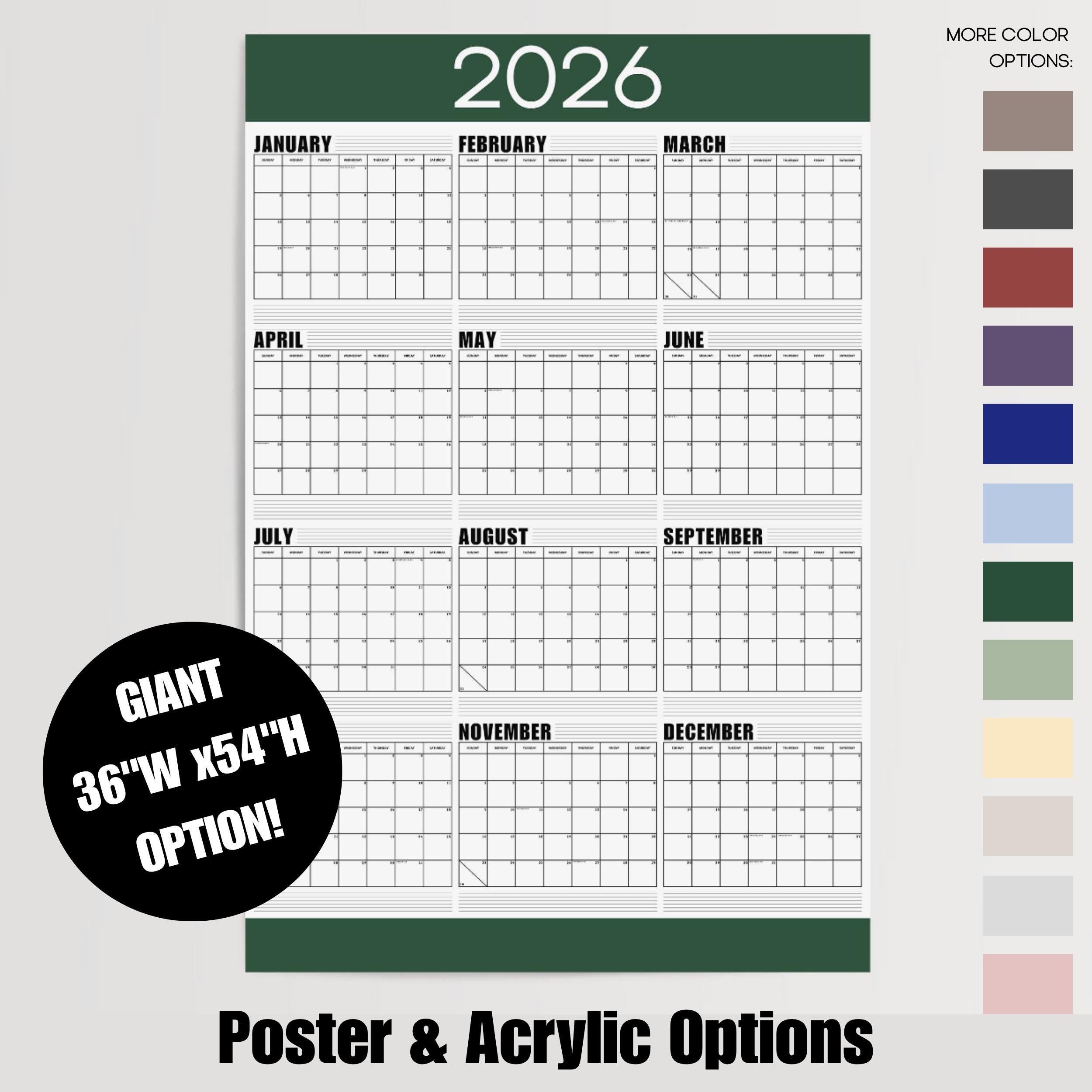 Wall Calendar Poster: Large Year at a Glance (36x54 Inches) - Etsy