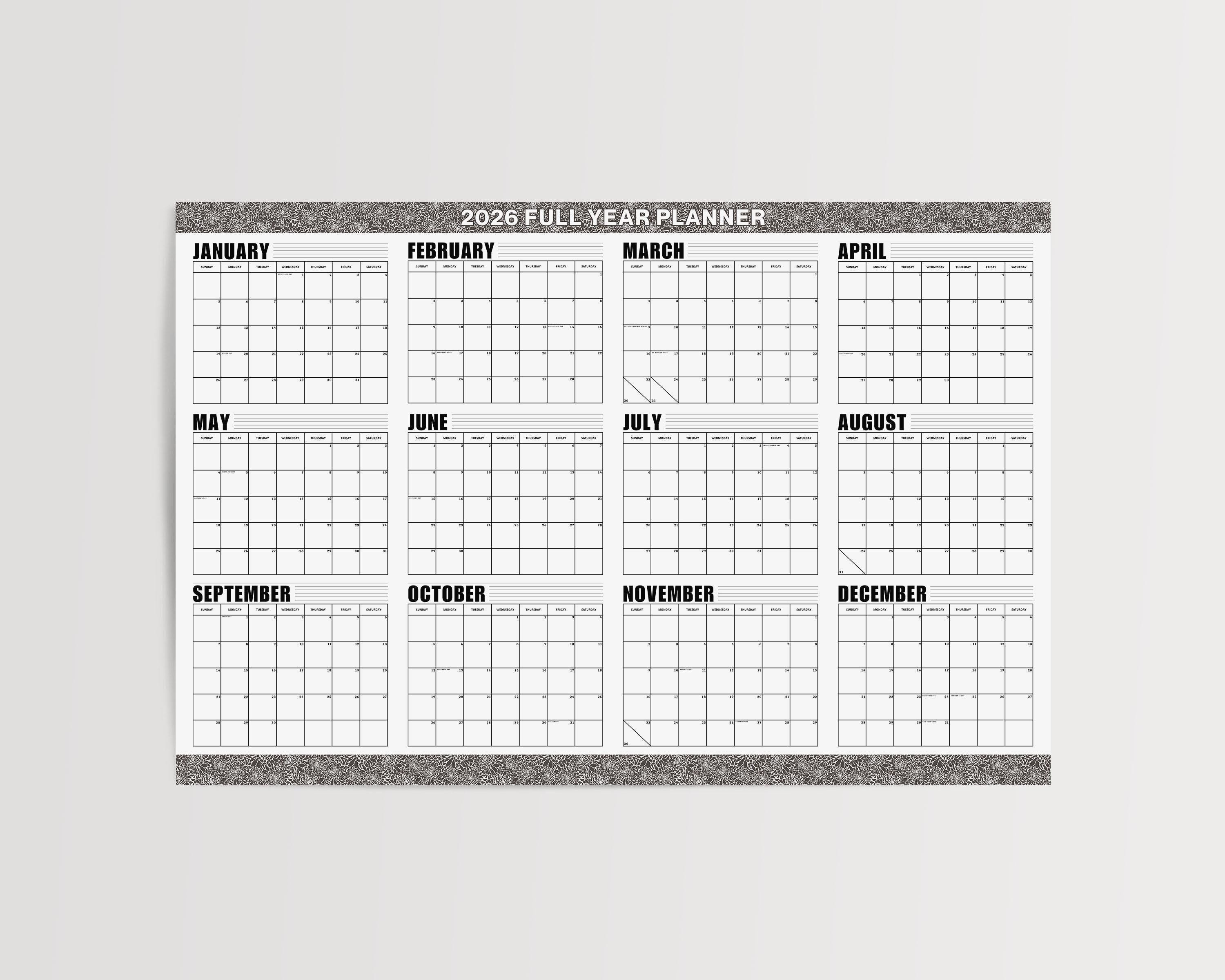 2026 Giant Wall Calendar - Extra Large Yearly Planner Poster - Etsy