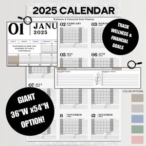 2025 or 2026 Yearly Wall Calendar - Minimalist Large Calendar Poster - Giant Vertical Layout - Year View Wall Planner for Home Office
