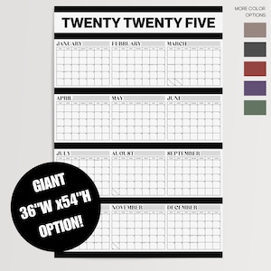 2025 or 2026 Yearly Wall Calendar - Minimalist Large Calendar Poster - Giant Vertical Layout - Year View Wall Planner for Home Office