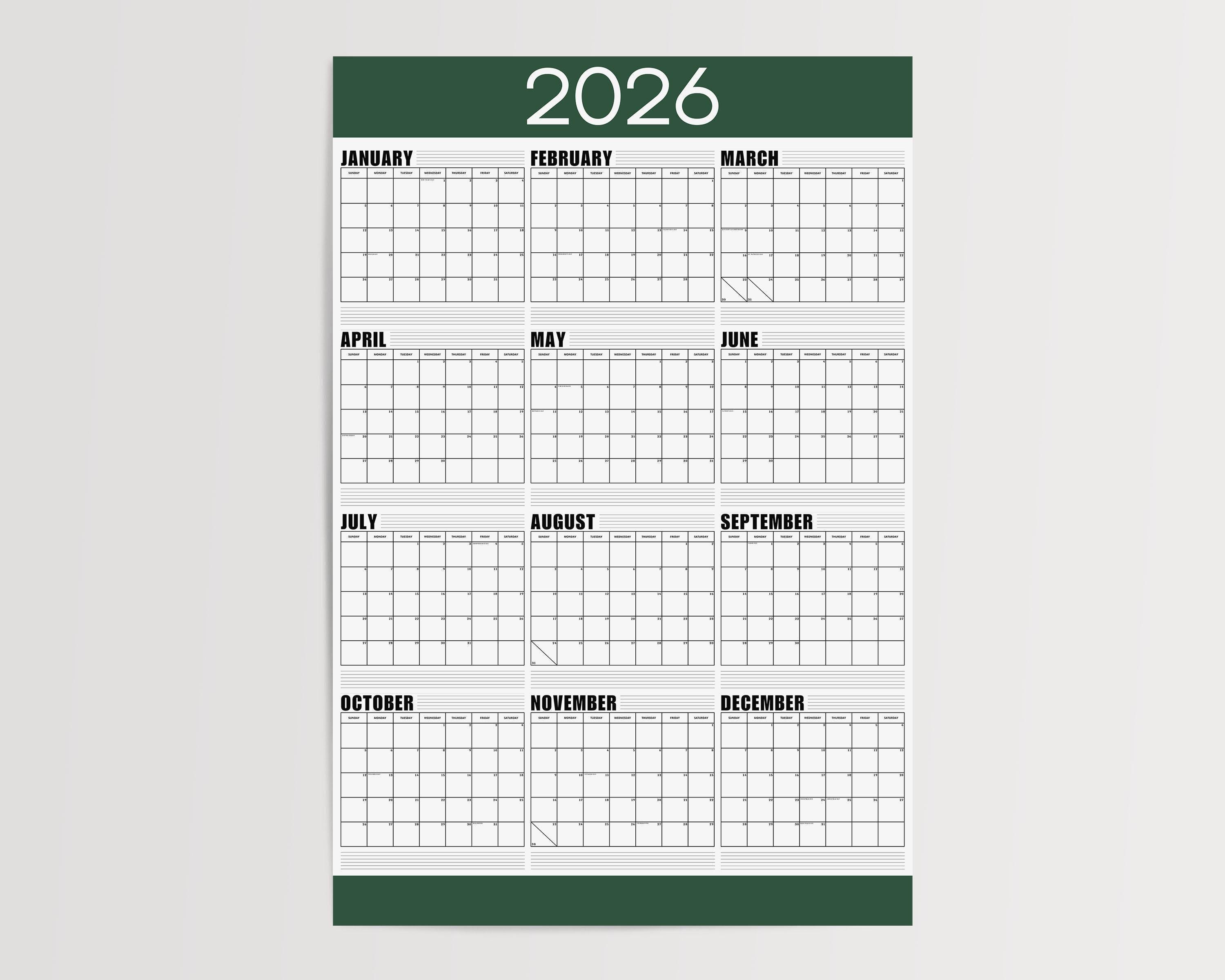 Wall Calendar Poster: Large Year at a Glance (36x54 Inches) - Etsy