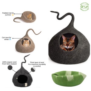 Grült Felt Cat House, Cat Bed, cat cave, from 100% natural Wool, Handfelted in Nepal, Katzenhöhle aus Filz | katzenhause | katzenhöhle filz