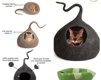 Grült Felt Cat House, Cat Bed, cat cave, from 100% natural Wool, Handfelted in Nepal, Katzenhöhle aus Filz | katzenhause | katzenhöhle filz