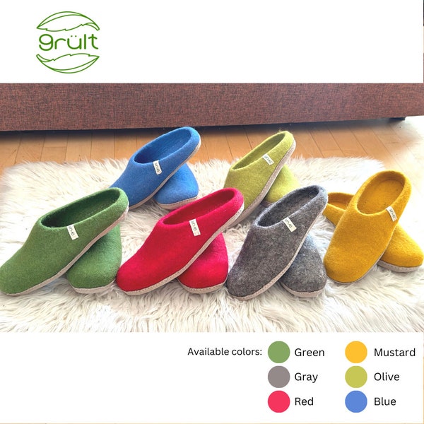 Grült Felt Slippers in different color made from sheep's wool with leather sole, Filz Hausschuhe für Damen, Herren | Pantoffel | filzschuhe