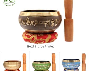 Tibetan Singing Bowl Set - Easy To Play for Beginners - Authentic Handcrafted Mindfulness Meditation Healing Sound Gift ( 10 cm )