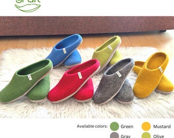 Grült Felt slippers made of wool, slippers for women and men, soft, premium quality, non-slip leather sole, comfortable, Christmas gift