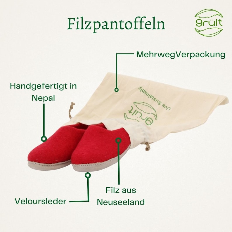 Grült Filzpantoffeln in verschiedenen Farben aus Schafwolle mit Ledersohle, Hausschuhe für Damen, Herren Pantoffel Bild 8