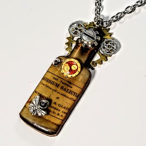 Steampunk Wood Bottle Gear Necklace