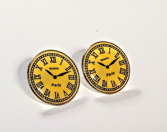 Vintage Style Clock Face Stud Earrings