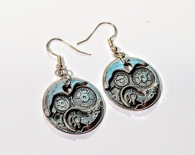 Steampunk Mechanical Silver Gear Earrings