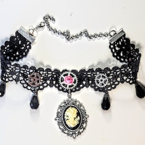 Steampunk Victorian Inspired Cameo Lace Choker