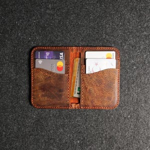 Tarjetero con compartimento para dinero, billetera hecha a mano, billetera de cuero, billetera unisex con tarjetero, billetera vertical, 100% cuero