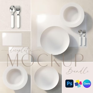 DecoPlate Tableware Mockups - Canva and PSD - Plate, Bowl, Placemat and Silverware - 6 Scene Bundle