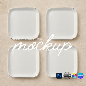 DecoPlate smyckesfat mockup - Fyra delar rutnät Canva PSD mall
