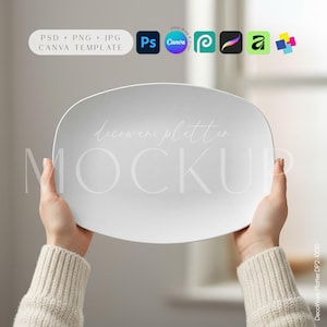DecoPlate Mockup: 10x14 Serving Platter, Editable PSD PNG Canva
