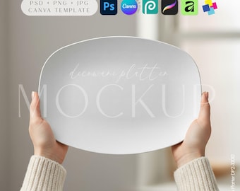 DecoPlate Mockup: 10x14 Serving Platter, Editable PSD PNG Canva