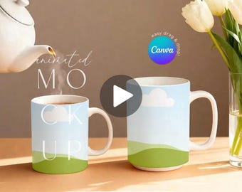 Maqueta de vídeo de taza de 11 oz y 15 oz para Canva