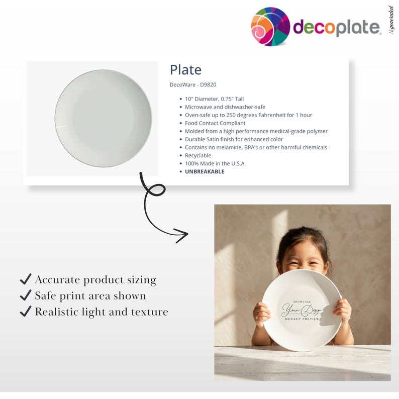 DecoPlate Plate D9820 Mockup, Canva, Photoshop, Photopea, Affinity - compatible with AnywherePOD