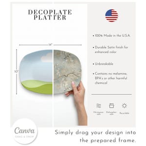 May include: A rectangular Decoplate Platter, 14 inches long and 10 inches wide, with a split design. One side features a sky and grassy hill, the other a floral pattern. The platter is made in the U.S.A.