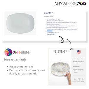 May include: A white oval platter, 10 inches by 14 inches, with a floral design and the text "Your Cozy Mockup Preview." The platter is microwave and dishwasher safe, oven-safe up to 250 degrees Fahrenheit, and made in the U.S.A.