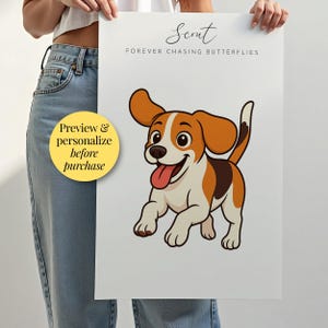 Custom Beagle Cartoon Portrait: Personalized Dog Memorial Art Print