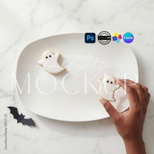 Maqueta de bandeja para servir de Halloween, vista superior realista (Photoshop, Canva)