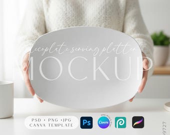 DecoPlate Oval Serving Platter Mockup: Canva, Photoshop, Procreate (Digital Download)