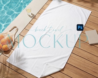 Maqueta de toalla de playa de 76 x 152 cm (objeto inteligente) para Photoshop y Printify.