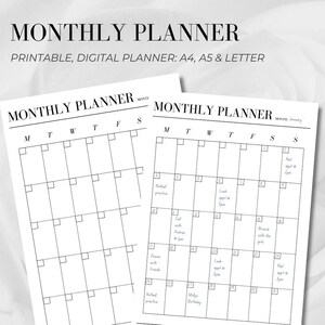 MONTHLY PLANNER PRINTABLE, Digital Planner, Monthly Planner, Digital Undated Planner, Planning, Instant Download, A5, A4, Letter