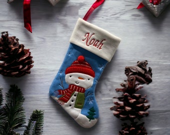 Snowman Stocking - Felt Stocking- Xmas Stocking - Embroidered Christmas Stocking