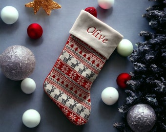 Fairisle Stocking - Nordic Stocking- Knitted Christmas Stocking - Embroidered Christmas Stocking