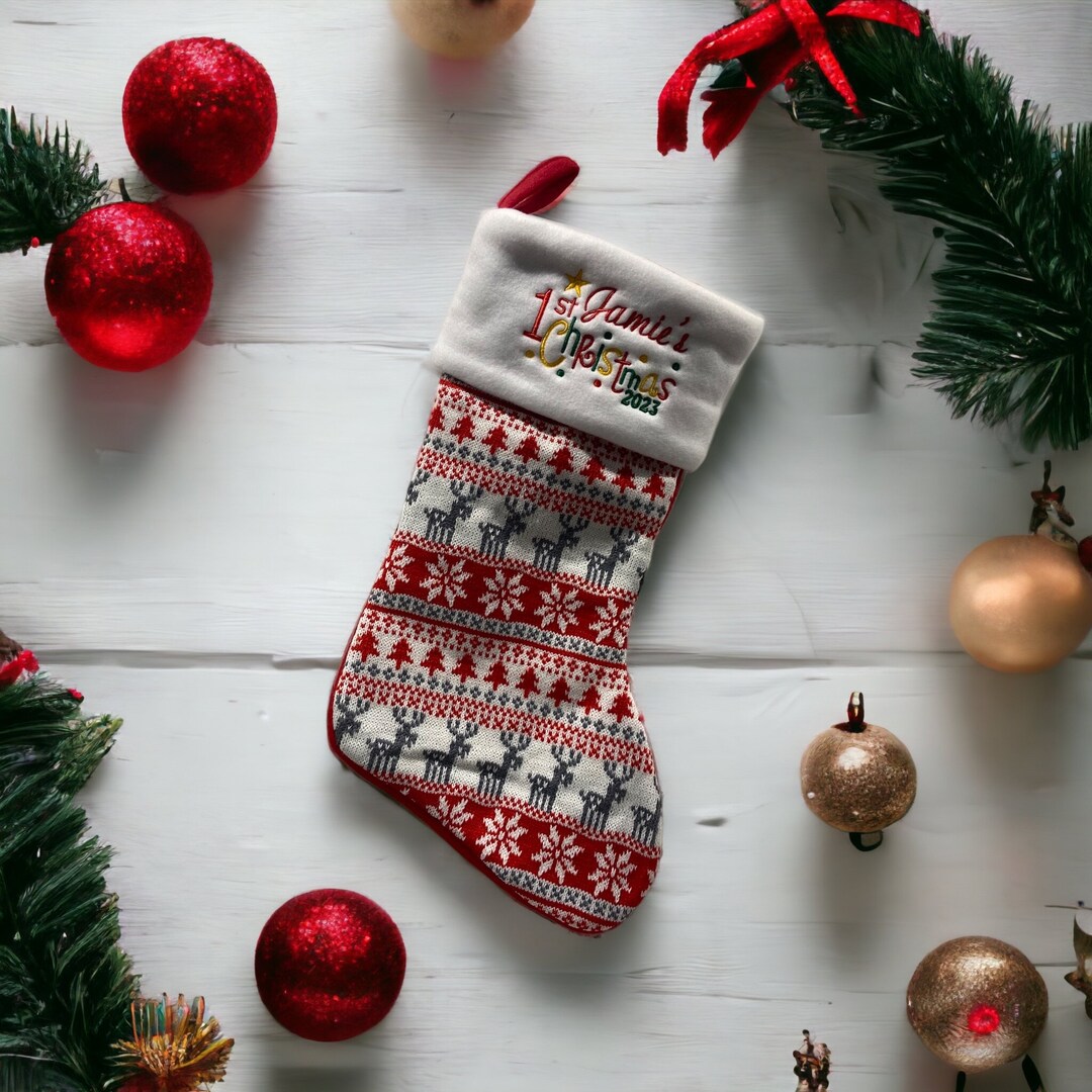 First Christmas Stocking 2023 Babys Stocking 1st Christmas Stocking Embroidered Christmas