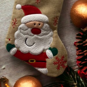 Santa Stocking Hessian Stocking Burlap Stocking Embroidered Christmas Stocking Jute Stocking image 2
