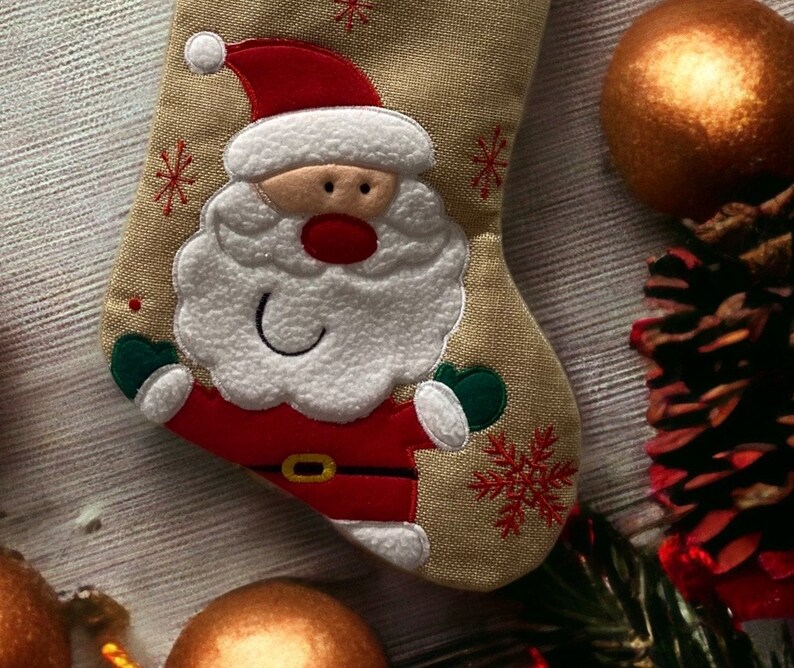 Santa Stocking Hessian Stocking Burlap Stocking Embroidered Christmas Stocking Jute Stocking image 2