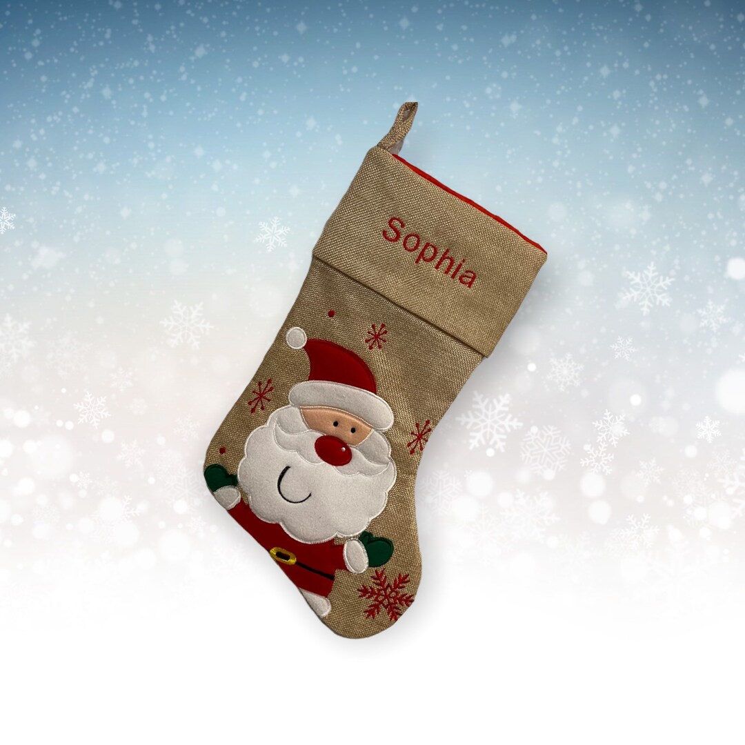 Santa Stocking Plain Hessian Stocking Burlap Stocking Embroidered