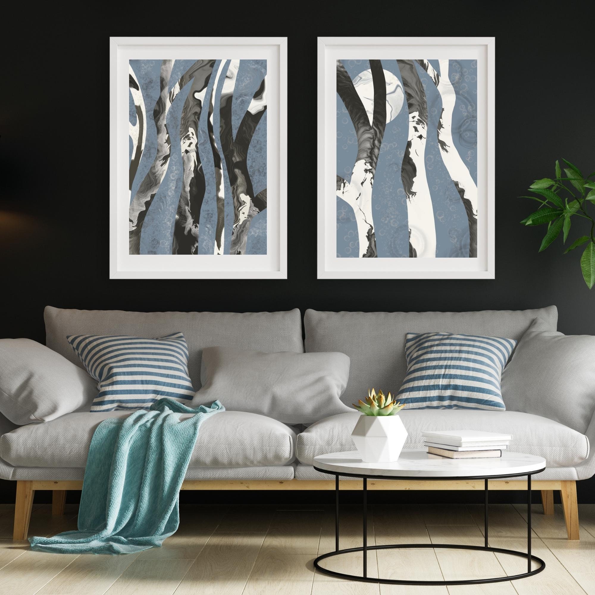 Blue Forest Wall Art Print, Abstract Trees Printable Art, Landscape