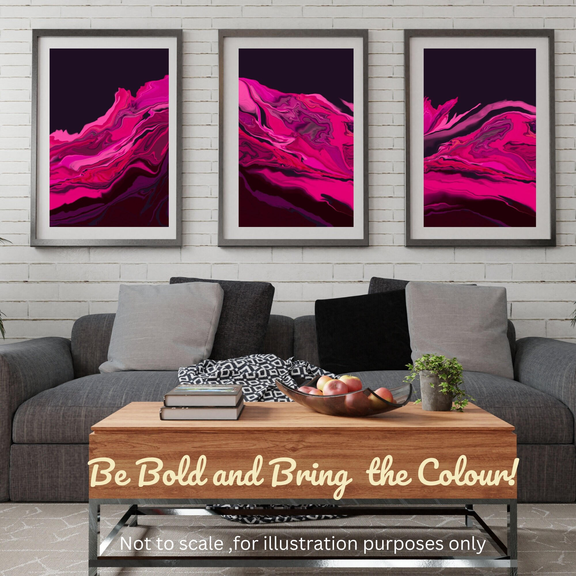 Hot Pink and Black Wall Art Print, Set of 3 Abstract Printable Art ...