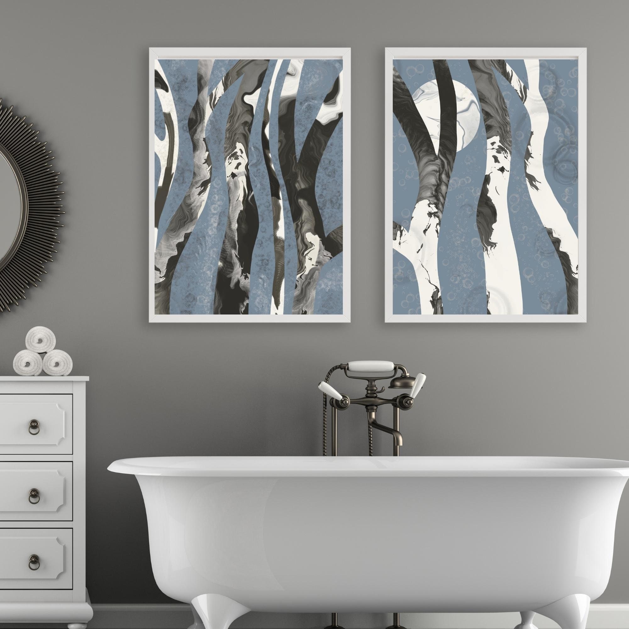 Blue Forest Wall Art Print Abstract Trees Printable Art Etsy
