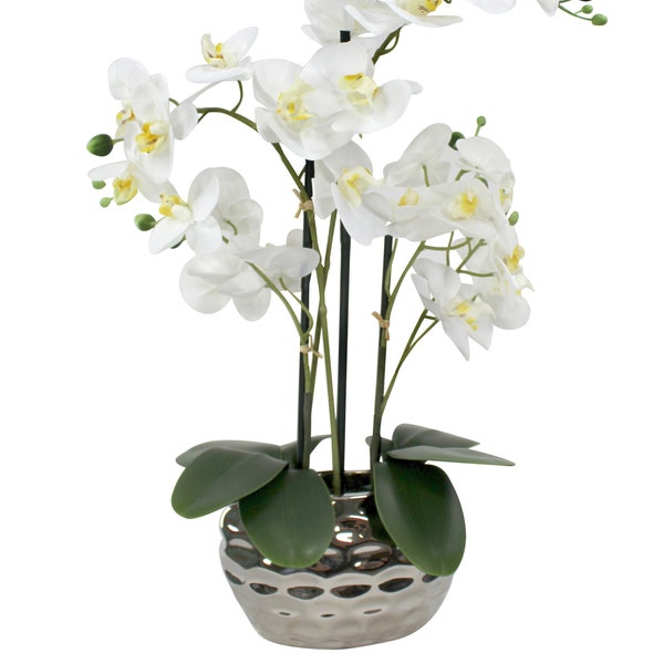 künstliche Orchidee mit Keramiktopf - 53cm hoch - weiße Blüten