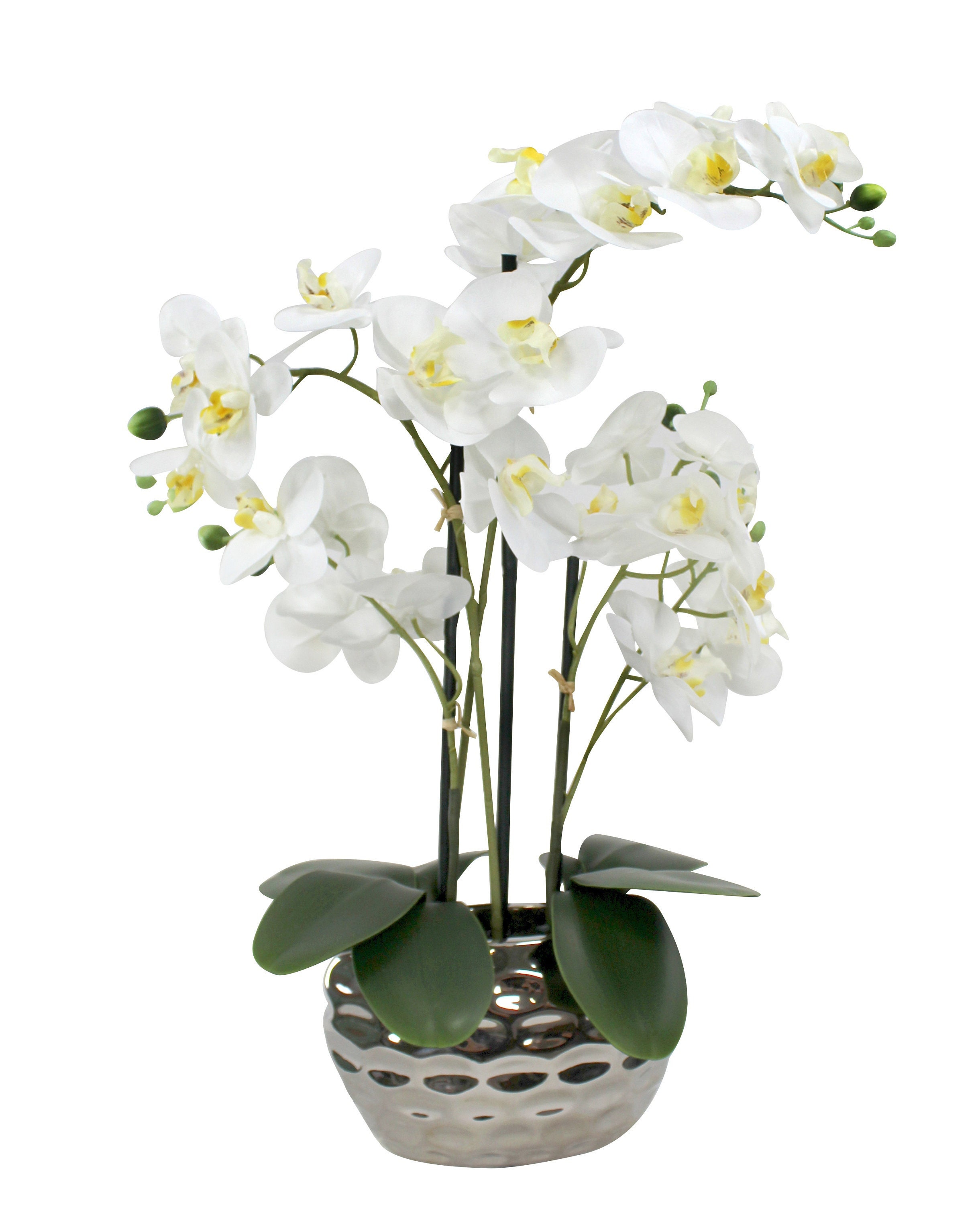 Künstliche Orchidee mit Keramiktopf 53cm hoch weiße Blüten