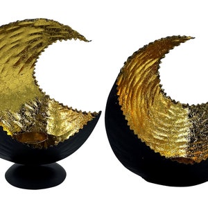 Tea light holder dark brown/gold half moon - table decoration oriental